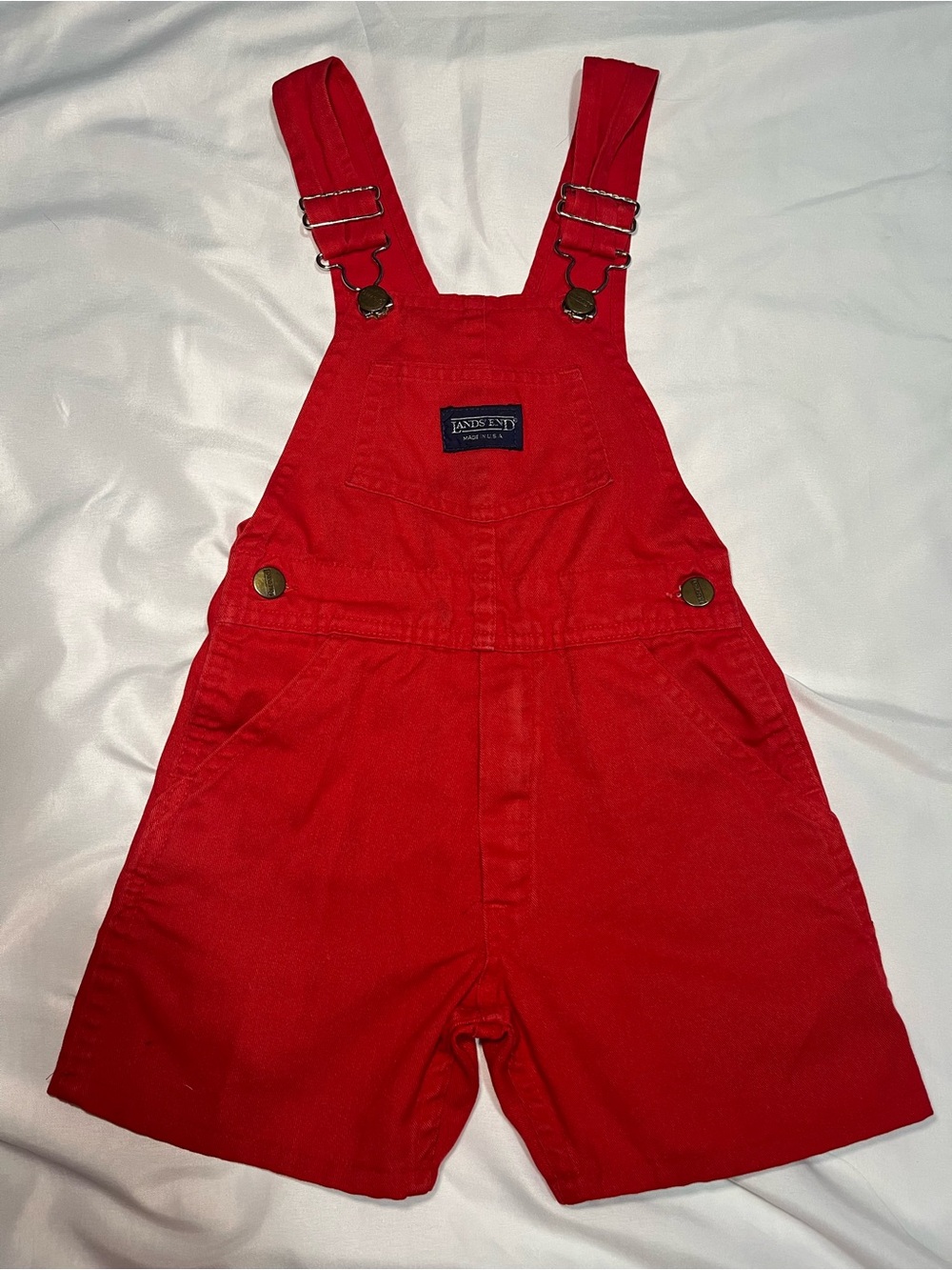 Vintage Lands' End Red Short Overalls Shortalls Size 5 Unisex
